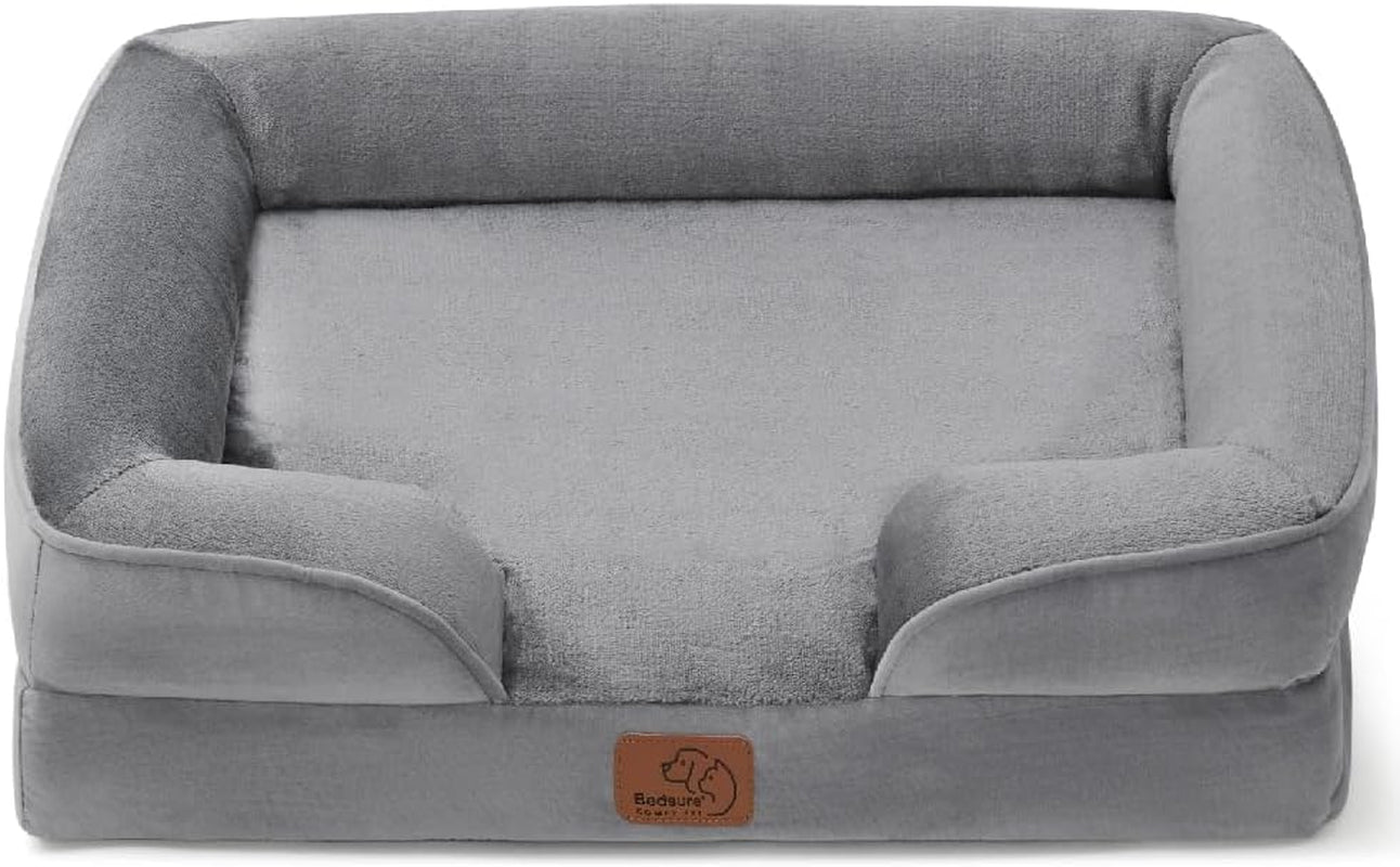 Orthopedic Dog Bed for Medium Dogs - Waterproof Dog Sofa Beds Medium, Supportive Foam Pet Couch Bed with Removable Washable Cover, Waterproof Lining and Nonskid Bottom, Grey, 28