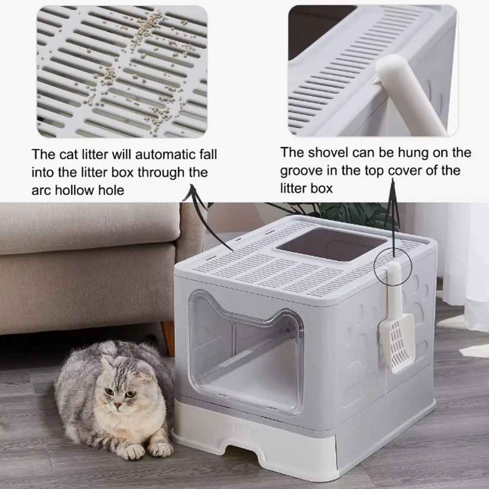 Foldable Cat Litter Box – Drawer Design with Scooper for Easy Cleaning