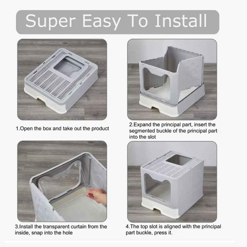 Foldable Cat Litter Box – Drawer Design with Scooper for Easy Cleaning
