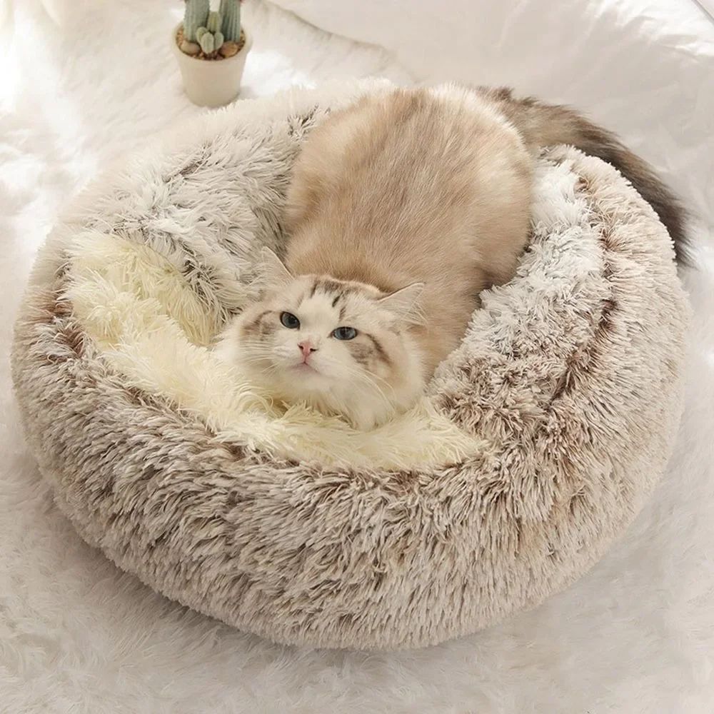 2-in-1 Plush Pet Bed – Covered Cat & Dog Nest for Cozy Sleeping