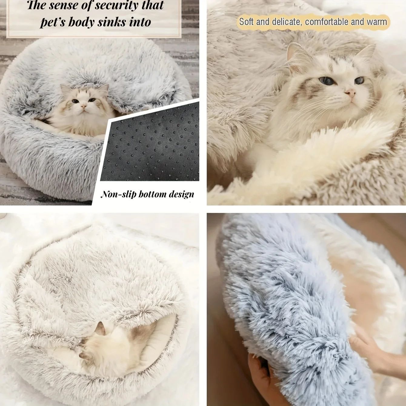 2-in-1 Plush Pet Bed – Covered Cat & Dog Nest for Cozy Sleeping