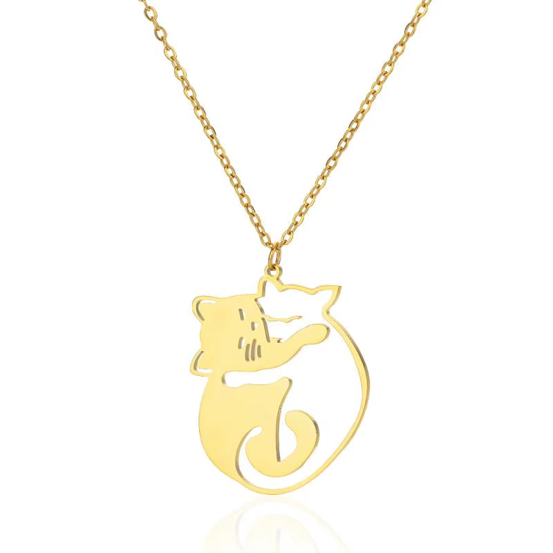 Stainless Steel Necklace for Women Hug Cat Pendant Charm Necklaces Gold Color Choker Neck Chains Aesthetic Jewelry Accessories